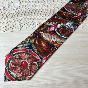Tabasco Mens 100% Silk Tie Food Feast Turkey Ribs Tabasco Pattern